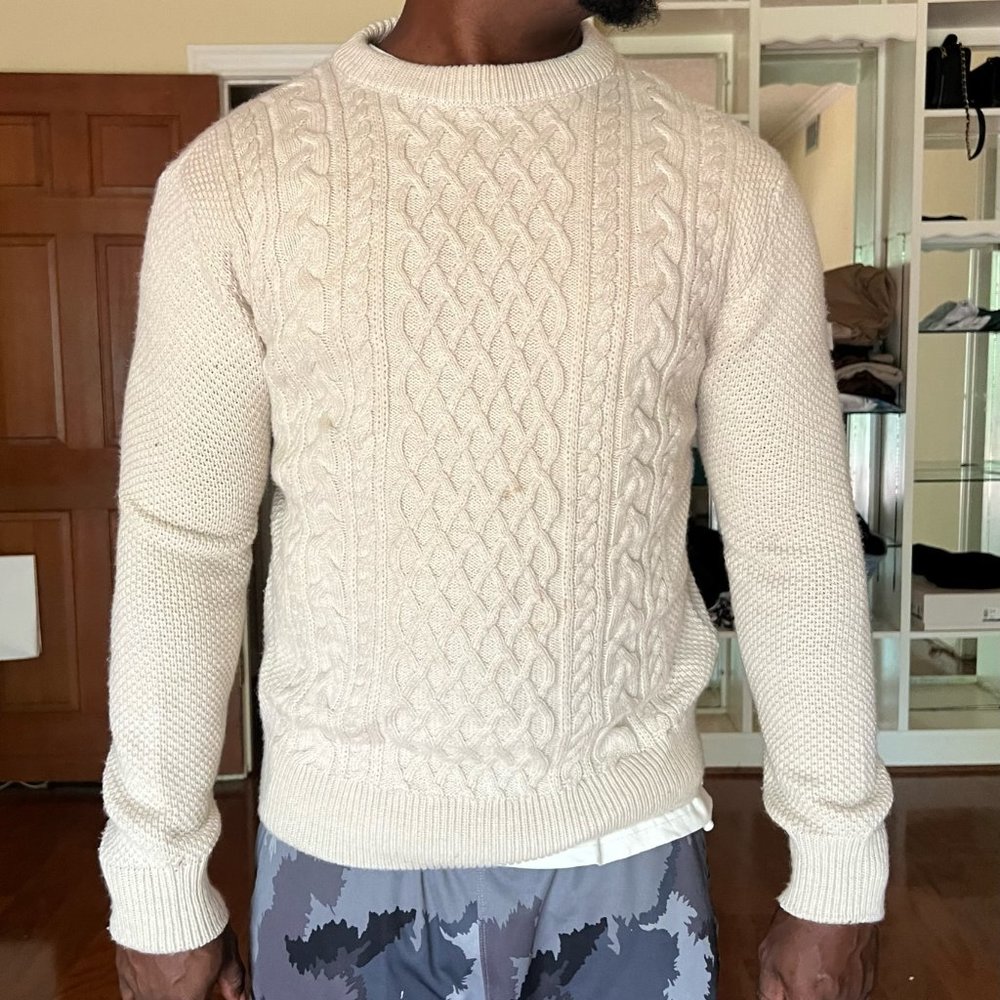 Zara Men Cream Knit Cable Sweater